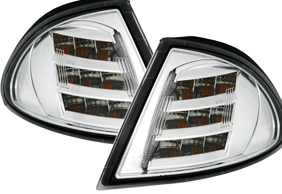 LED-Frontblinker-Set 3er BMW (E46) Limo + Touring Klarglas / Chrom