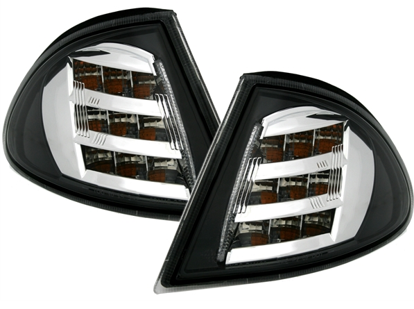 LED-Frontblinker-Set 3er BMW (E46), Limo + Touring, schwarz/chrom